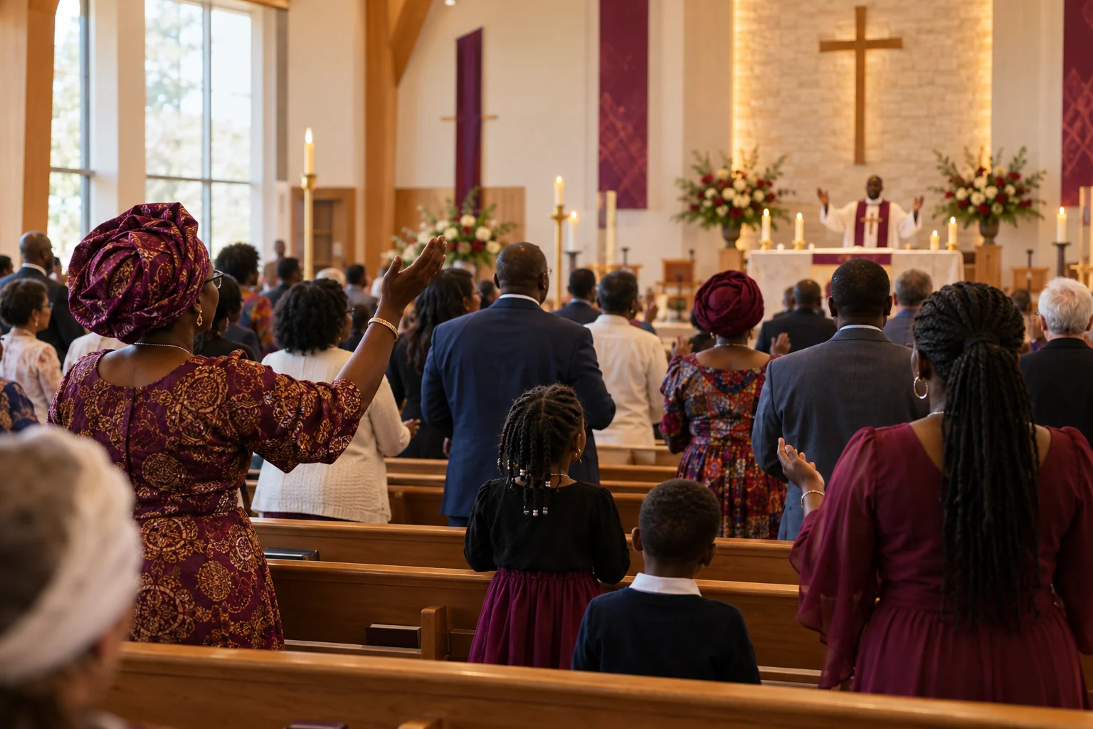 A congregation worshipping together in church